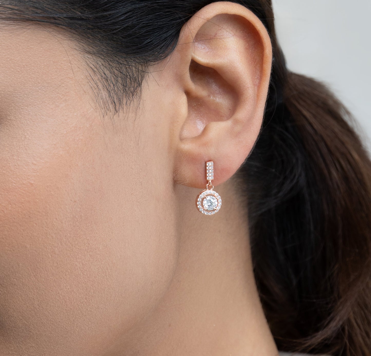 Solitiare Zircon Rose Gold Hanging Ornate Drop earrings