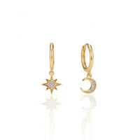 Rachiva 925 Sterling Silver 18K Gold Plated Star & Moon Hoop Earrings