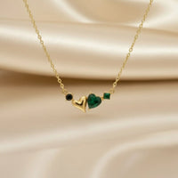 18K Gold Plated Heart & Green Charm Necklace - RACHIVA
