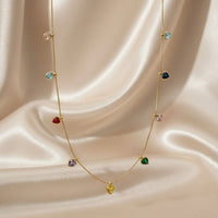 18K Gold Plated Multicolour Heart Charm Necklace - RACHIVA