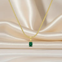 18K Gold Plated Emerald Rectangle Pendant Necklace - RACHIVA