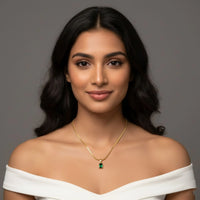 18K Gold Plated Emerald Rectangle Pendant Necklace - RACHIVA