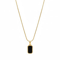 18K Gold Plated Black Enamel Rectangle Pendant Necklace - RACHIVA