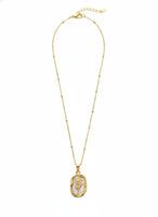 18K Gold Plated Rose Engraved Mother of Pearl Pendant Necklace - RACHIVA
