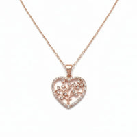 18K Gold Plated Rose Gold Heart Filigree Zircon Necklace - RACHIVA