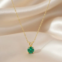 18K Gold Plated Emerald Green Solitaire Necklace - RACHIVA