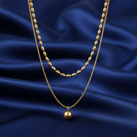 18K Gold Plated Layered Bead Drop Necklace - RACHIVA