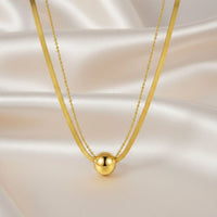 18K Gold Plated Dual Chain Ball Pendant Necklace - RACHIVA