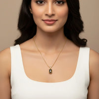 18K Gold Plated Black Stone Rectangle Pendant Necklace - RACHIVA
