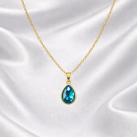 18K Gold Plated Blue Zircon Teardrop Pendant Necklace - RACHIVA