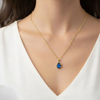 18K Gold Plated Blue Zircon Teardrop Pendant Necklace - RACHIVA