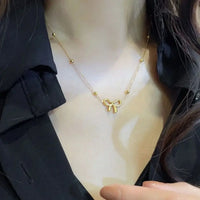 18K Gold Plated Bow Charm Beaded Necklace - RACHIVA