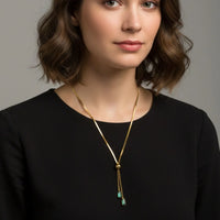18K Gold Plated Adjustable Lariat Necklace with Green Zircon Drops - RACHIVA