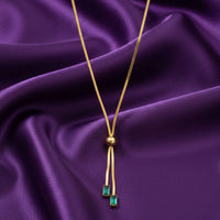18K Gold Plated Adjustable Lariat Necklace with Green Zircon Drops - RACHIVA