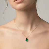 18K Gold Plated Emerald Green Pear Zircon Pendant Necklace - RACHIVA
