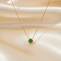 18K Gold Plated Minimal Green Round Zircon Pendant Necklace - RACHIVA