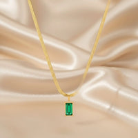 18K Gold Plated Emerald Baguette Pendant Herringbone Necklace - RACHIVA