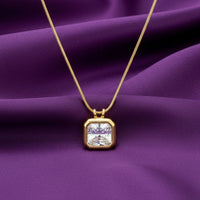 18K Gold Plated Square Solitaire Pendant Necklace