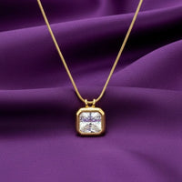 18K Gold Plated Square Solitaire Pendant Necklace - RACHIVA