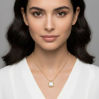 18K Gold Plated Square Solitaire Pendant Necklace