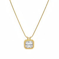 18K Gold Plated Square Solitaire Pendant Necklace
