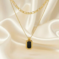 18K Gold Plated Black Octagon Pendant Layered Necklace - RACHIVA