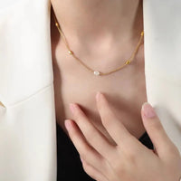 18K Gold Plated Pearl Bar Accent Necklace