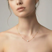 18K Gold Plated Pearl Bar Accent Necklace - RACHIVA