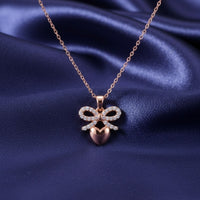 18K Gold Plated Rose Gold Bow Heart Pendant Necklace
