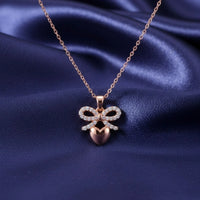 18K Gold Plated Rose Gold Bow Heart Pendant Necklace - RACHIVA