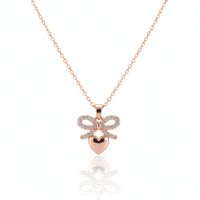 18K Gold Plated Rose Gold Bow Heart Pendant Necklace - RACHIVA