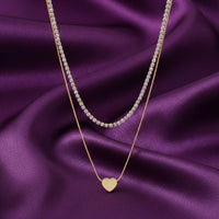 18K Gold Plated Layered Heart & Zircon Tennis Necklace - RACHIVA