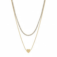 18K Gold Plated Layered Heart & Zircon Tennis Necklace - RACHIVA