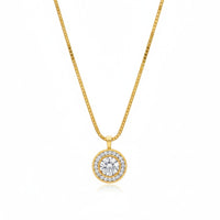 18K Gold Plated Round Halo Zircon Pendant Necklace