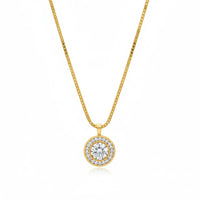 18K Gold Plated Round Halo Zircon Pendant Necklace - RACHIVA