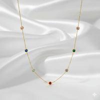 18K Gold Plated Multi Colour Bezel Zircon Station Necklace - RACHIVA