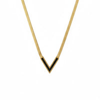 18K Gold Plated V Shape Black Accent Herringbone Necklace