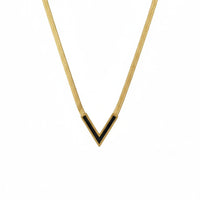 18K Gold Plated V Shape Black Accent Herringbone Necklace - RACHIVA