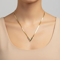 18K Gold Plated V Shape Black Accent Herringbone Necklace - RACHIVA