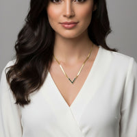 18K Gold Plated V Shape Black Accent Herringbone Necklace