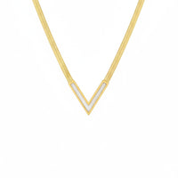 18K Gold Plated V Shape White Accent Herringbone Necklace