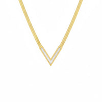 18K Gold Plated V Shape White Accent Herringbone Necklace - RACHIVA
