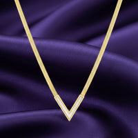 18K Gold Plated V Shape White Accent Herringbone Necklace