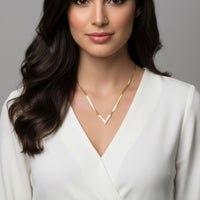 18K Gold Plated V Shape White Accent Herringbone Necklace