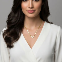 18K Gold Plated V Shape White Accent Herringbone Necklace - RACHIVA