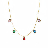 18K Gold Plated Multicolour Teardrop Zircon Necklace