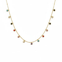 18K Gold Plated Multicolour Bezel Zircon Station Necklace - RACHIVA
