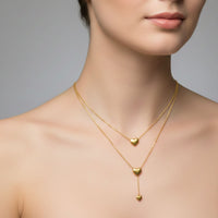 18K Gold Plated Layered Heart Drop Necklace