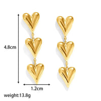 18K Gold Plated Triple Heart Drop Earrings - RACHIVA