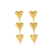 18K Gold Plated Triple Heart Drop Earrings - RACHIVA